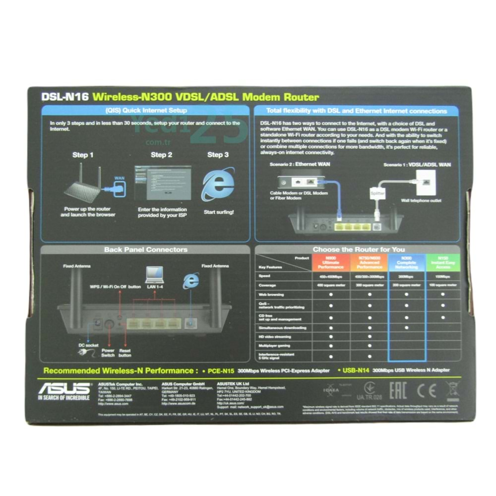 ASUS DSL-N16 300Mbps Kablosuz VDSL/ADSL Modem Router